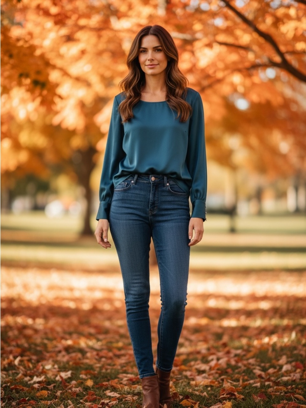 Maurices Teal Long-Sleeve Satin Blouse